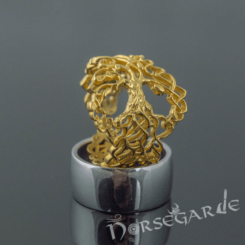 Handcrafted Intertwined Yggdrasil Ring - Gold