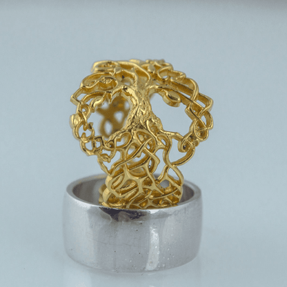 Handcrafted Intertwined Yggdrasil Ring - Gold