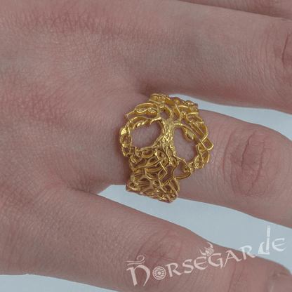 Handcrafted Intertwined Yggdrasil Ring - Gold