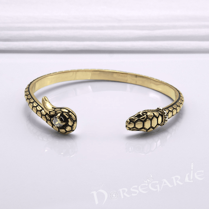 Handcrafted Jeweled Serpent Torc Bracelet - Bronze