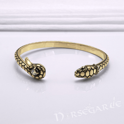 Handcrafted Jeweled Serpent Torc Bracelet - Bronze