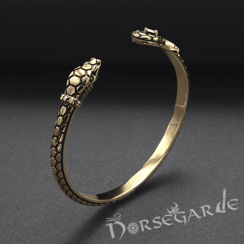 Handcrafted Jeweled Serpent Torc Bracelet - Bronze