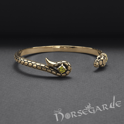 Handcrafted Jeweled Serpent Torc Bracelet - Bronze