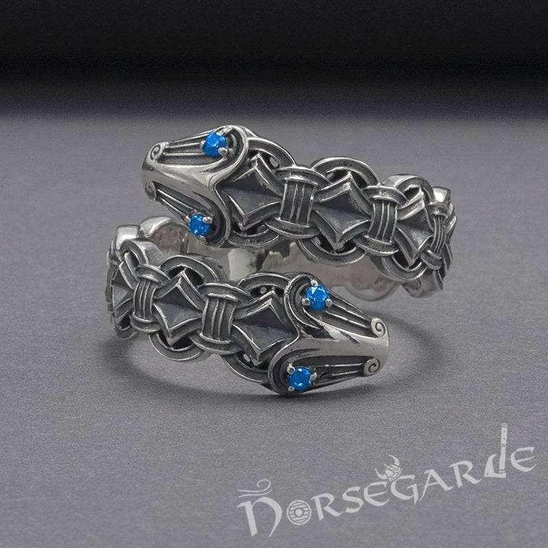 Handcrafted Jormungandr Gemmed Band - Sterling Silver
