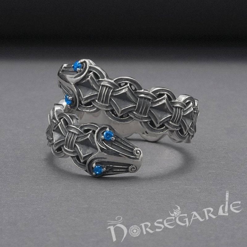 Handcrafted Jormungandr Gemmed Band - Sterling Silver