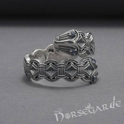 Handcrafted Jormungandr Gemmed Band - Sterling Silver