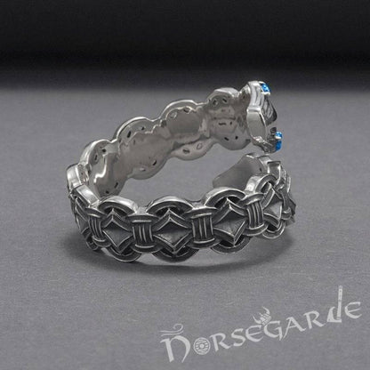 Handcrafted Jormungandr Gemmed Band - Sterling Silver