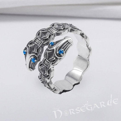 Handcrafted Jormungandr Gemmed Band - Sterling Silver