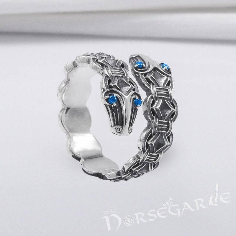 Handcrafted Jormungandr Gemmed Band - Sterling Silver
