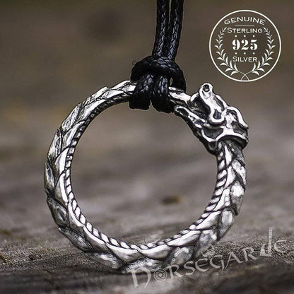 Handcrafted Jormungandr Ouroboros Pendant - Sterling Silver