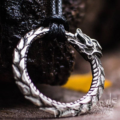 Handcrafted Jormungandr Ouroboros Pendant - Sterling Silver