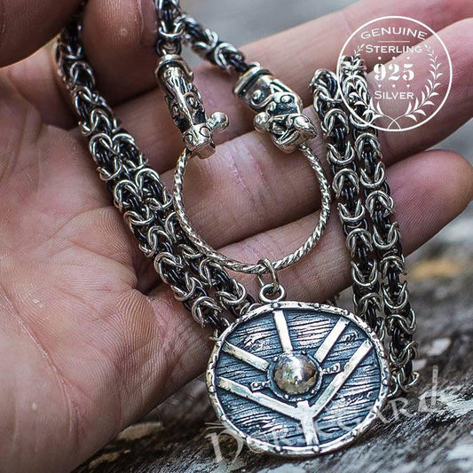 Handcrafted King's Chain with Shield Pendant - Sterling Silver