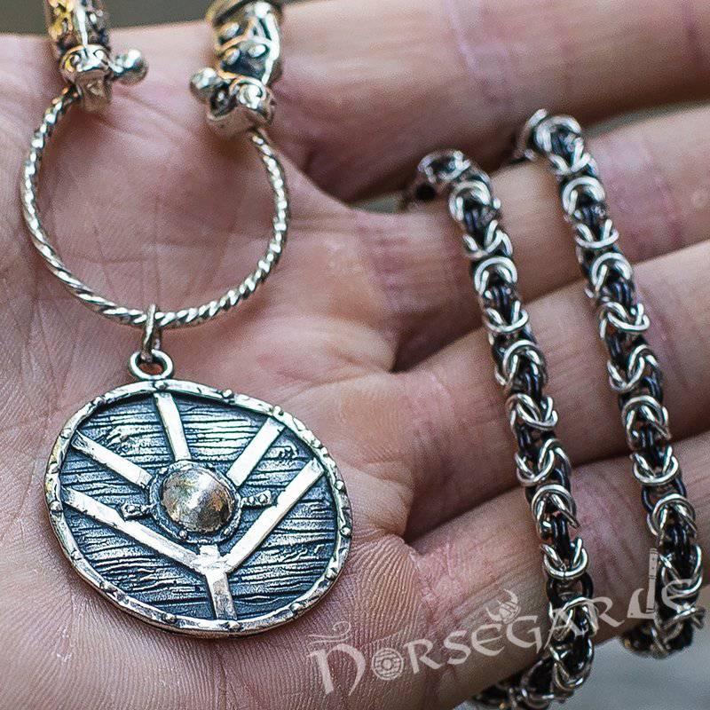 Handcrafted King's Chain with Shield Pendant - Sterling Silver