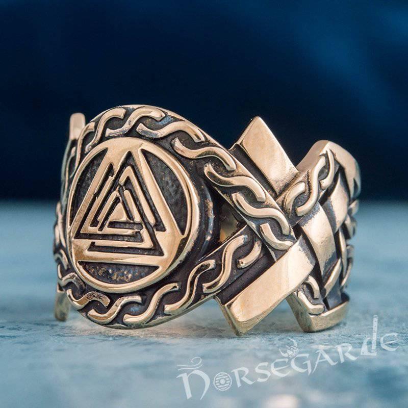 Handcrafted Knot Ornament Valknut Band - Bronze