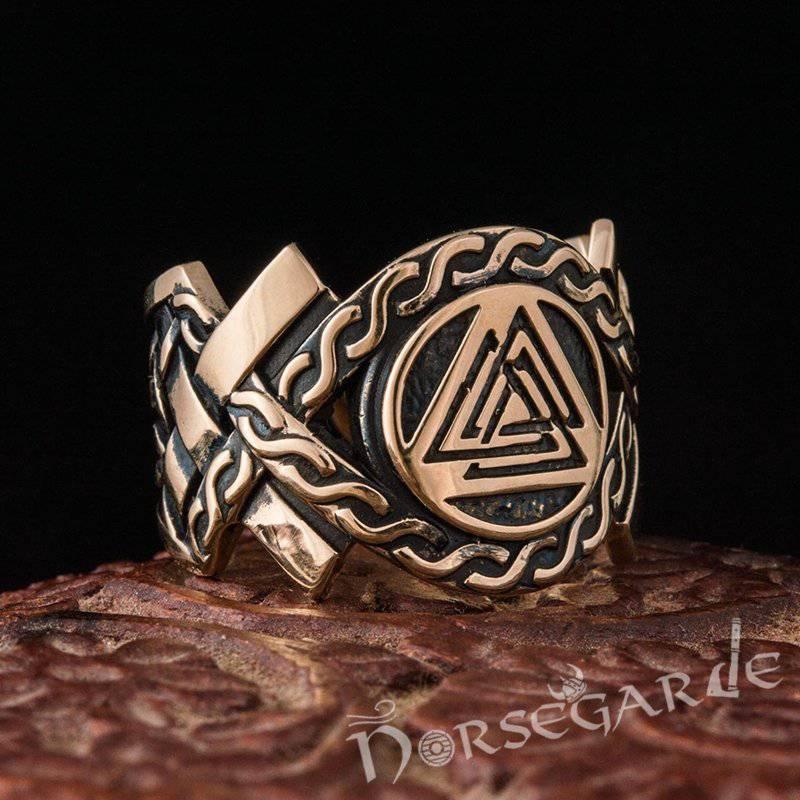 Handcrafted Knot Ornament Valknut Band - Bronze