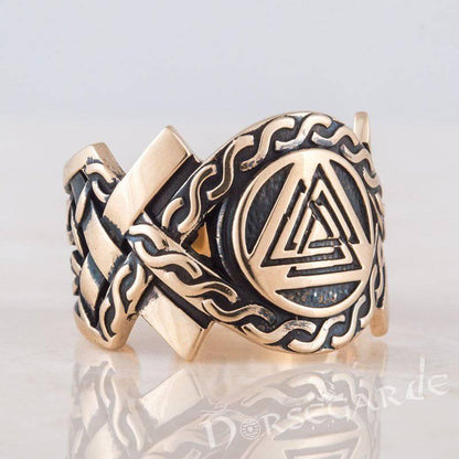 Handcrafted Knot Ornament Valknut Band - Bronze