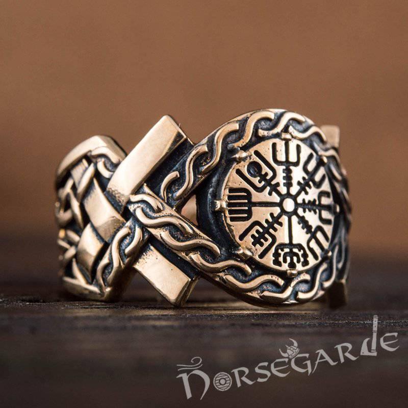 Handcrafted Knot Ornament Vegvisir Band - Bronze