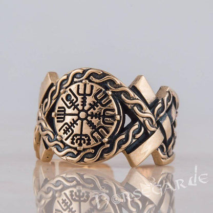 Handcrafted Knot Ornament Vegvisir Band - Bronze