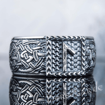 Handcrafted Laguz Rune Borre Ornament Band - Sterling Silver