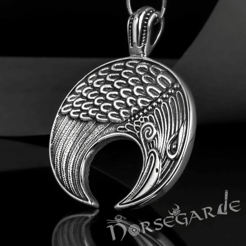 Handcrafted Lunula Raven Pendant - Sterling Silver