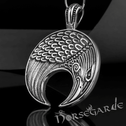 Handcrafted Lunula Raven Pendant - Sterling Silver
