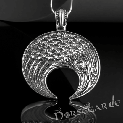 Handcrafted Lunula Raven Pendant - Sterling Silver