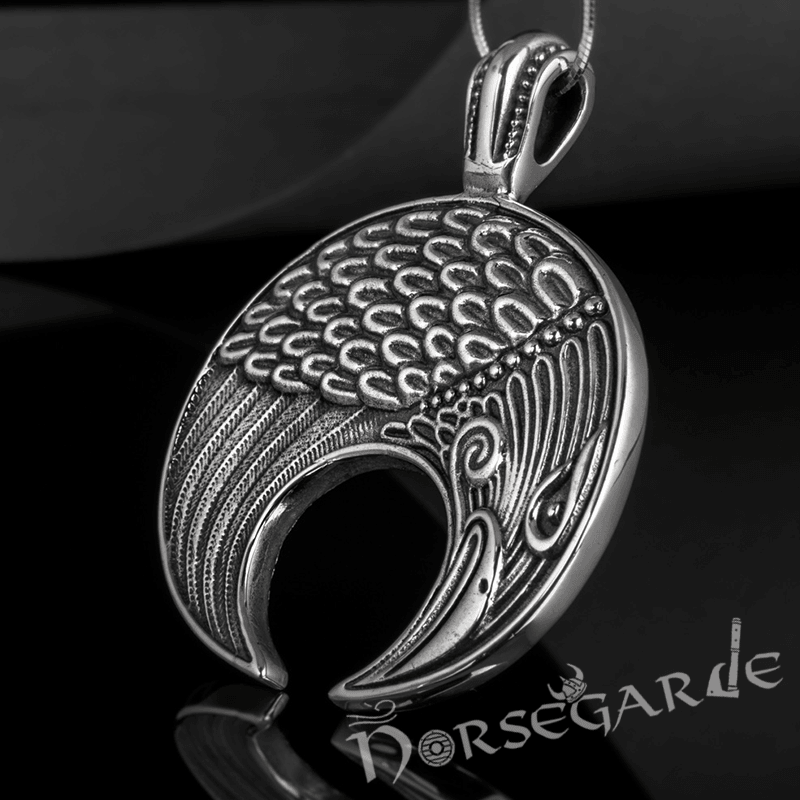 Handcrafted Lunula Raven Pendant - Sterling Silver