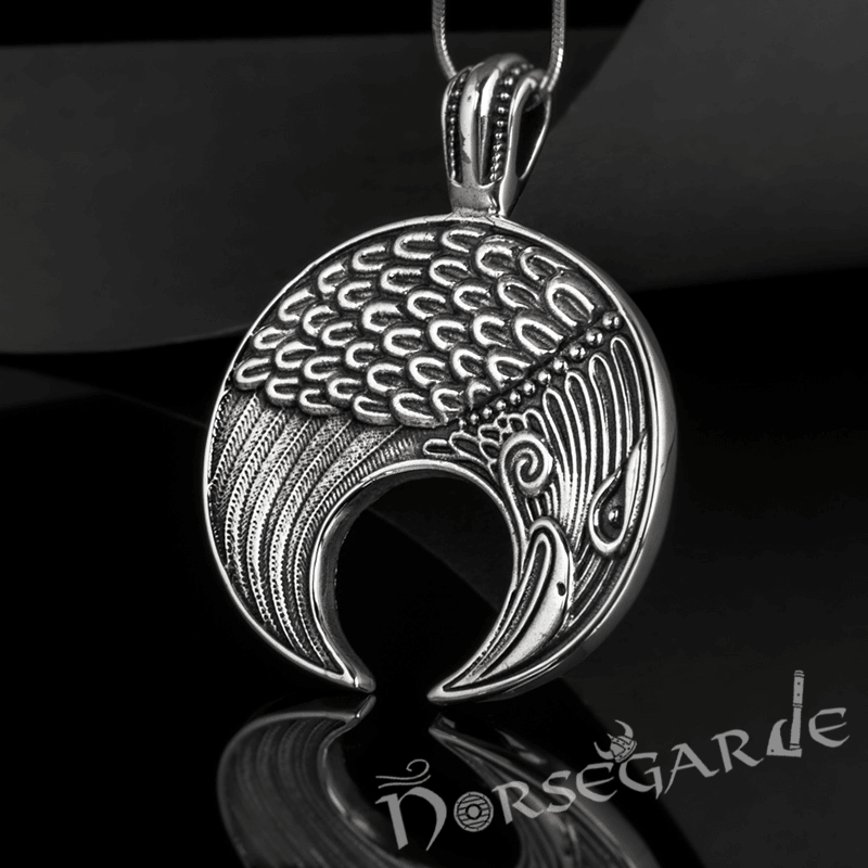 Handcrafted Lunula Raven Pendant - Sterling Silver