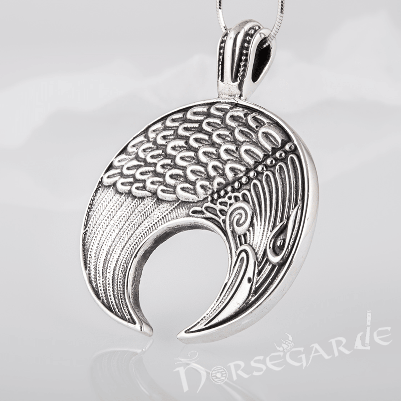 Handcrafted Lunula Raven Pendant - Sterling Silver