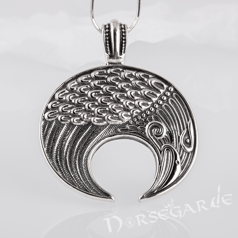 Handcrafted Lunula Raven Pendant - Sterling Silver