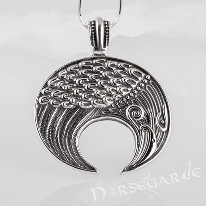 Handcrafted Lunula Raven Pendant - Sterling Silver
