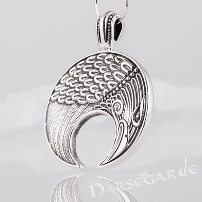 Handcrafted Lunula Raven Pendant - Sterling Silver