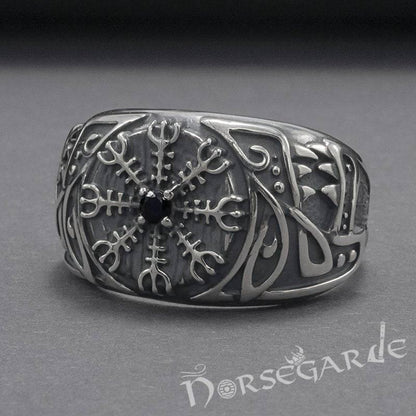 Handcrafted Lupine Helm of Awe Ring with Gem - Sterling Silver