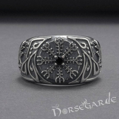 Handcrafted Lupine Helm of Awe Ring with Gem - Sterling Silver