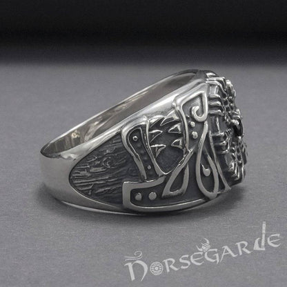 Handcrafted Lupine Helm of Awe Ring with Gem - Sterling Silver