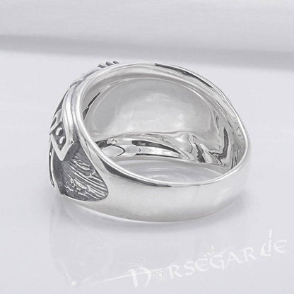 Handcrafted Lupine Helm of Awe Ring with Gem - Sterling Silver