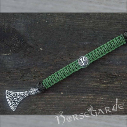 Handcrafted Meadow Paracord Bracelet with Axe Head and Rune - Sterling Silver