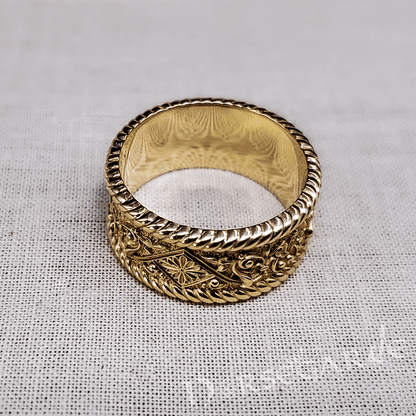 Handcrafted Norse Floral Ornament Band - Gold