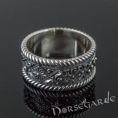 Handcrafted Norse Floral Ornament Band - Sterling Silver