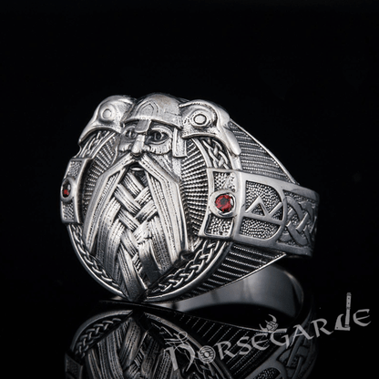 Handcrafted Odin and Ravens Ring - Sterling Silver