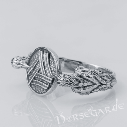 Handcrafted Odin Ravens and Valknut Ring - Sterling Silver
