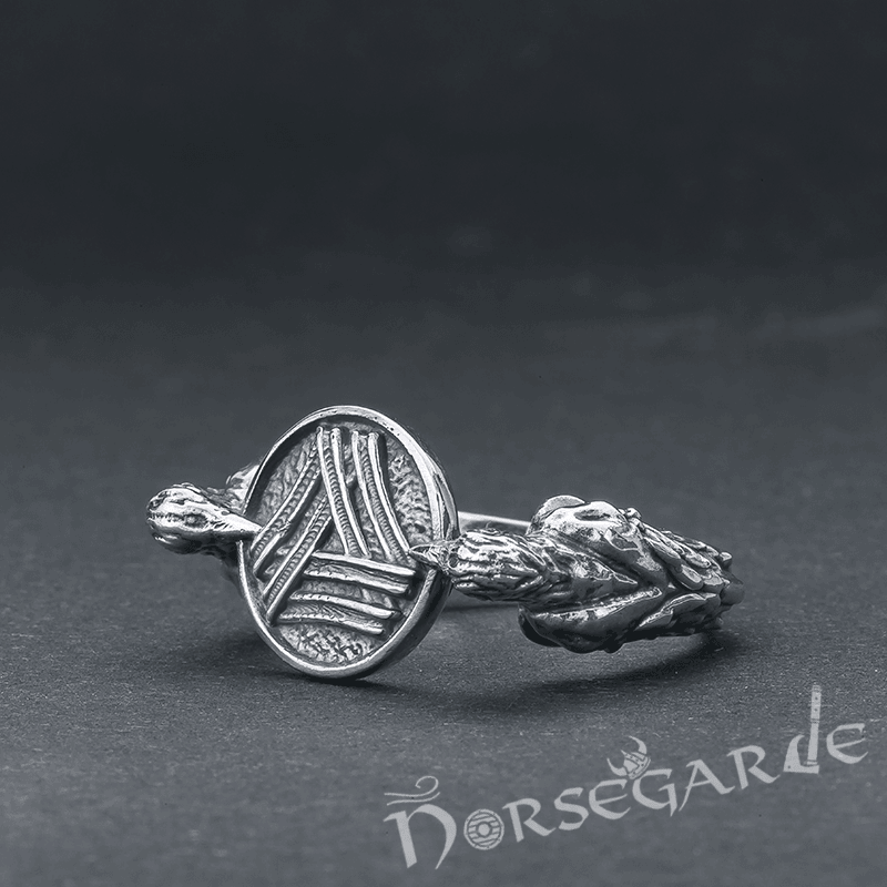 Handcrafted Odin Ravens and Valknut Ring - Sterling Silver