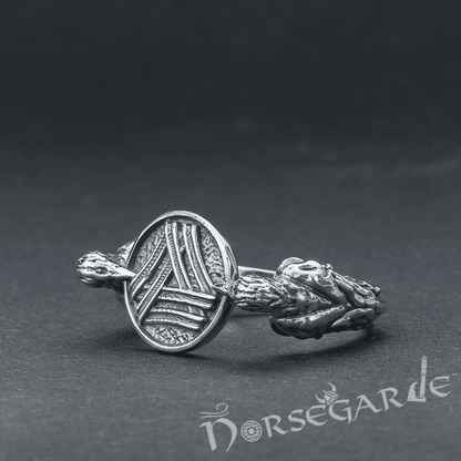 Handcrafted Odin Ravens and Valknut Ring - Sterling Silver