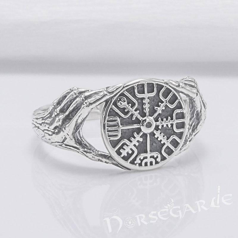 Handcrafted Odin's Grasp Vegvisir Ring - Sterling Silver