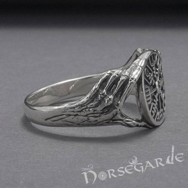 Handcrafted Odin's Grasp Vegvisir Ring - Sterling Silver