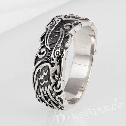 Handcrafted Odin's Ravens Band - Sterling Silver
