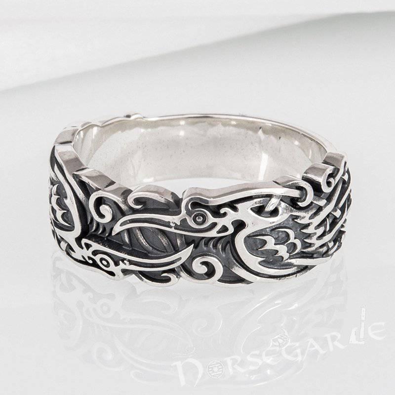 Handcrafted Odin's Ravens Band - Sterling Silver