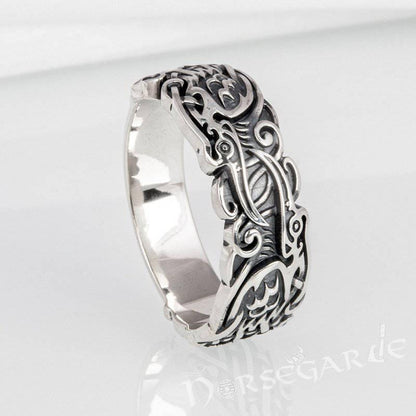 Handcrafted Odin's Ravens Band - Sterling Silver