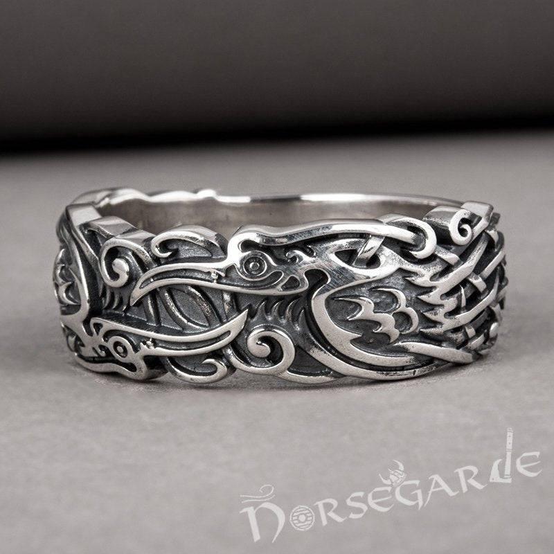 Handcrafted Odin's Ravens Band - Sterling Silver