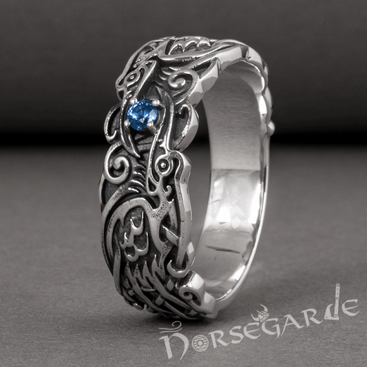 Handcrafted Odin's Ravens Gemmed Band - Sterling Silver